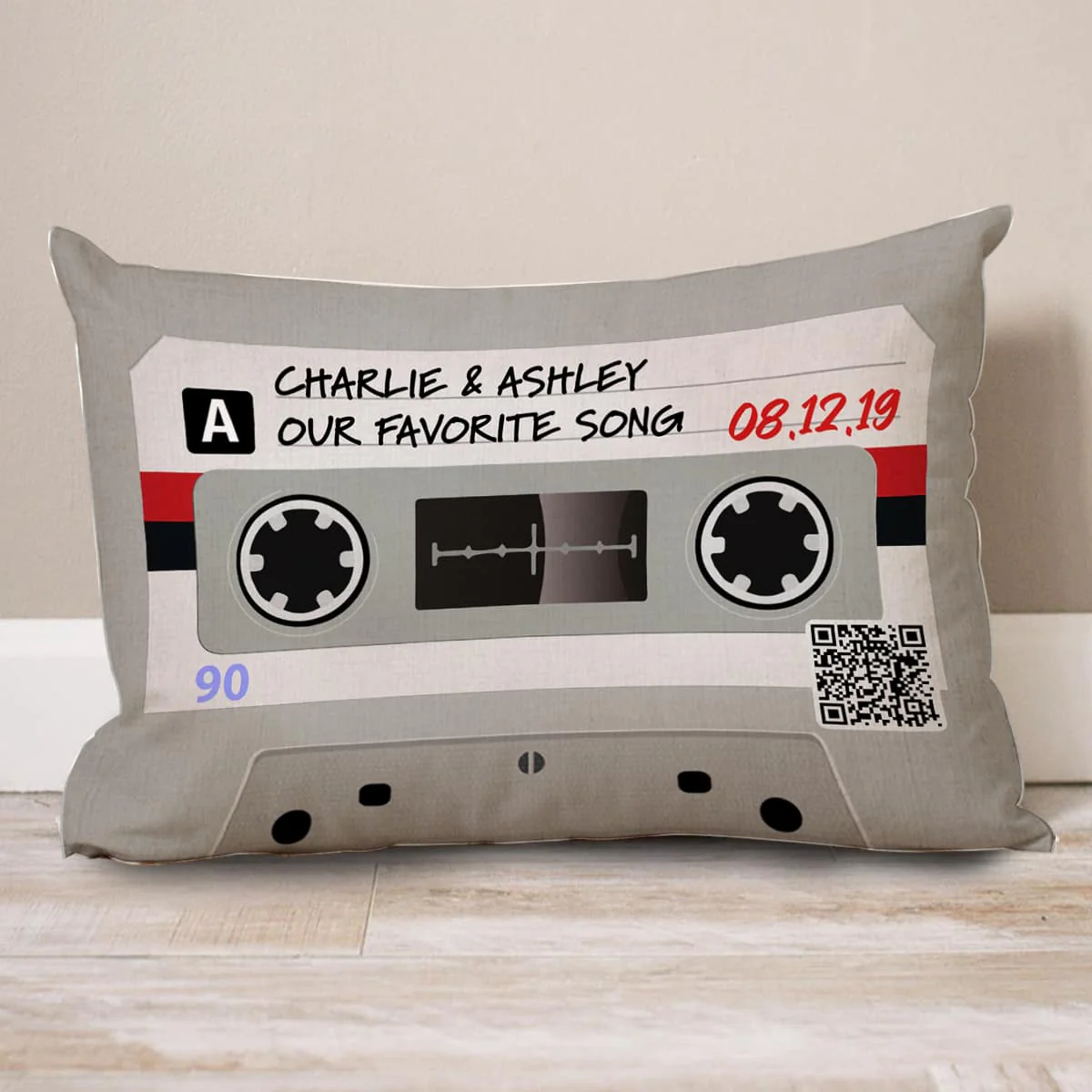 Cassette Tape Favorite Song Music Scannable QR Code Personalized Pillow - Image 2