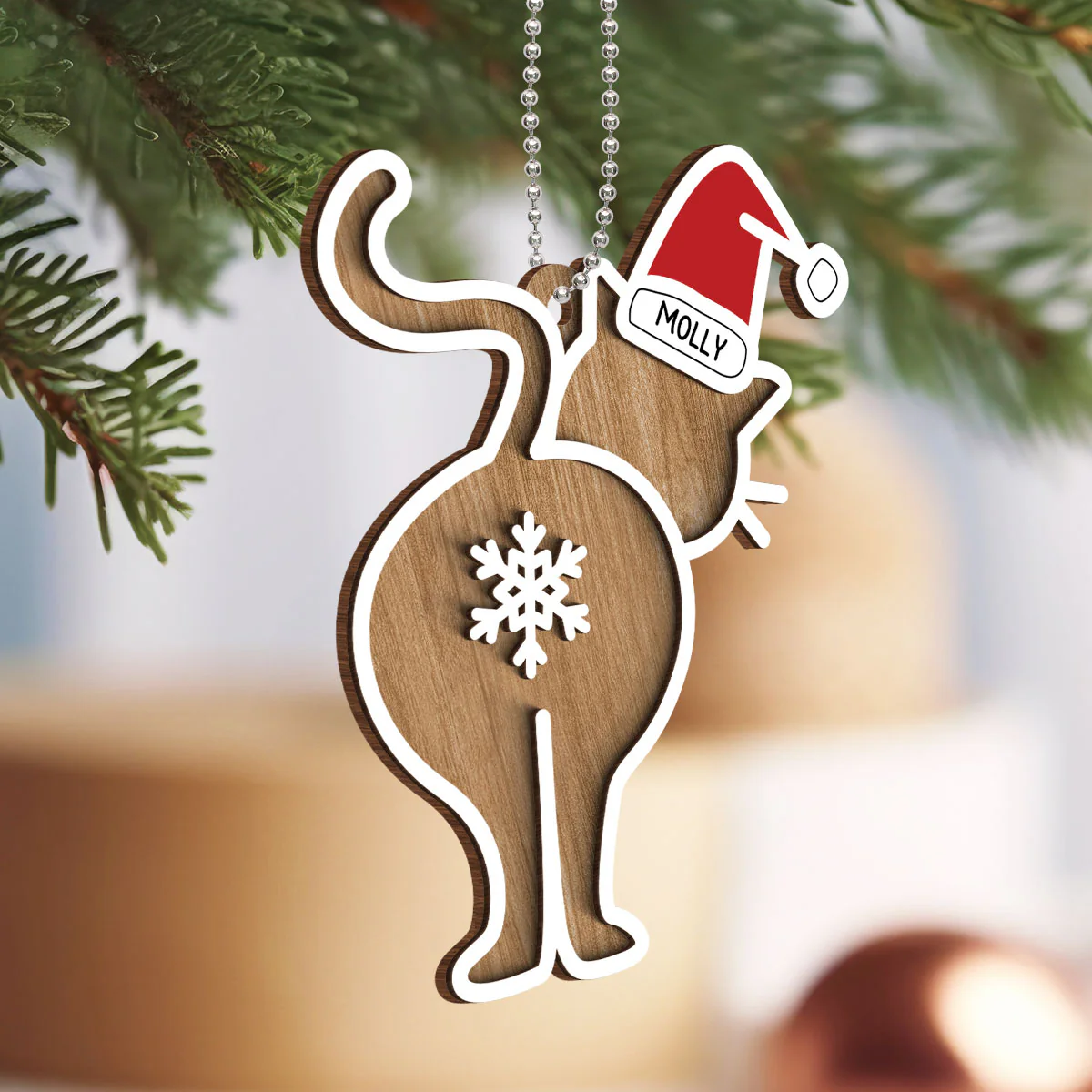 Cat Butt Funny Personalized 2-Layered Wooden Ornament, Christmas Gift for Cat Mom, Cat Dad - Image 3