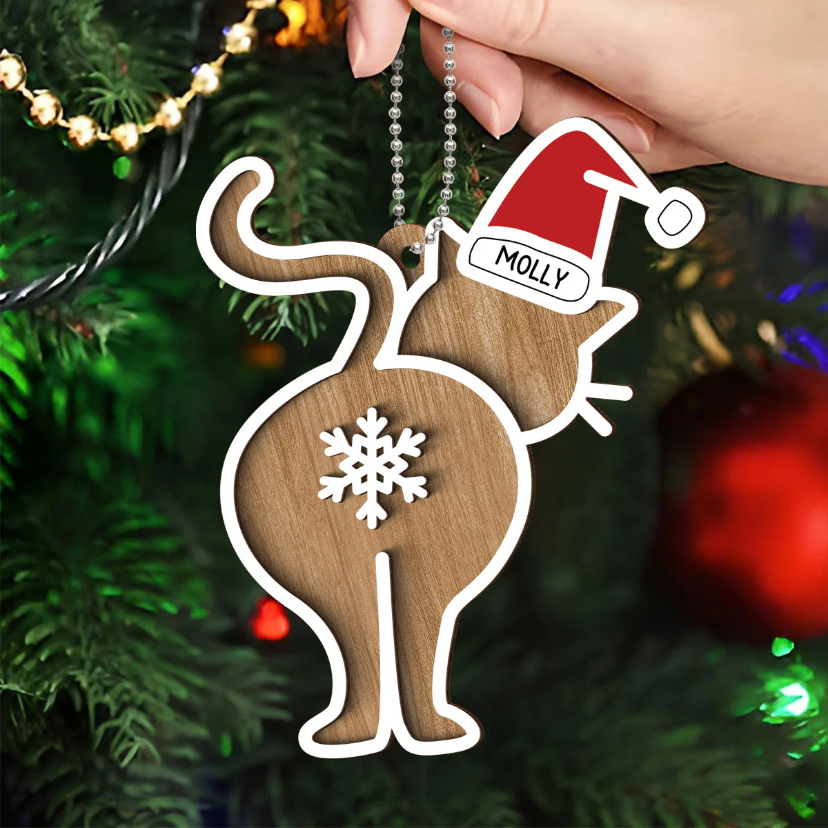 Cat Butt Funny Personalized 2-Layered Wooden Ornament, Christmas Gift for Cat Mom, Cat Dad - Image 4