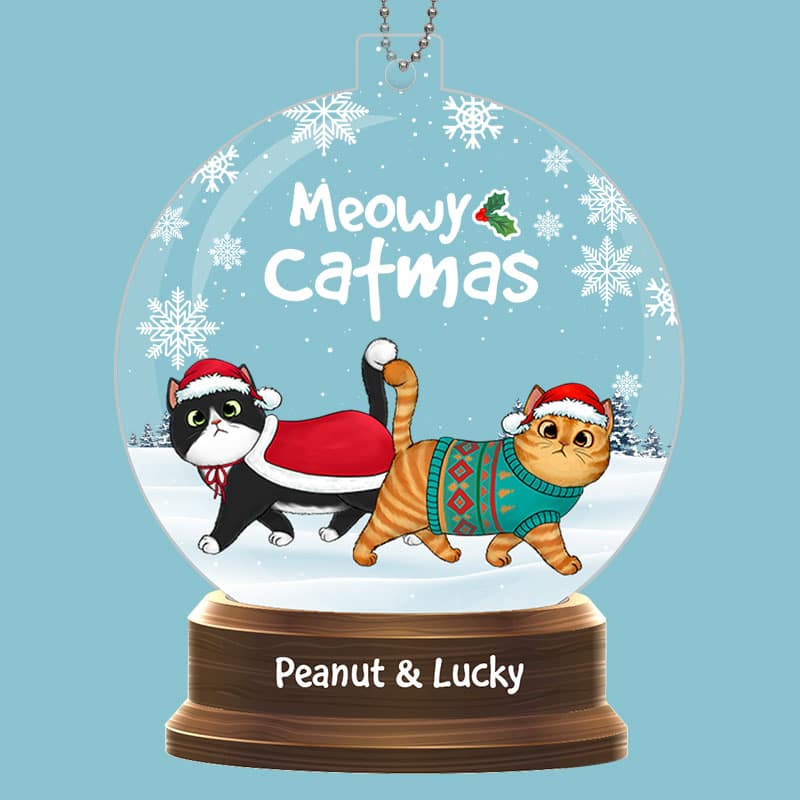 Cat Christmas Walking In The Snow Globe Personalized Acrylic Ornament - Image 2