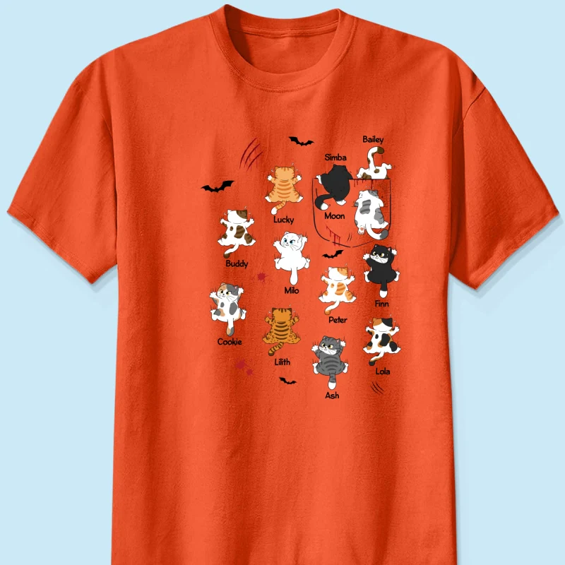Cat Crawling Pocket Halloween Cat Lover Personalized Shirt - Image 7