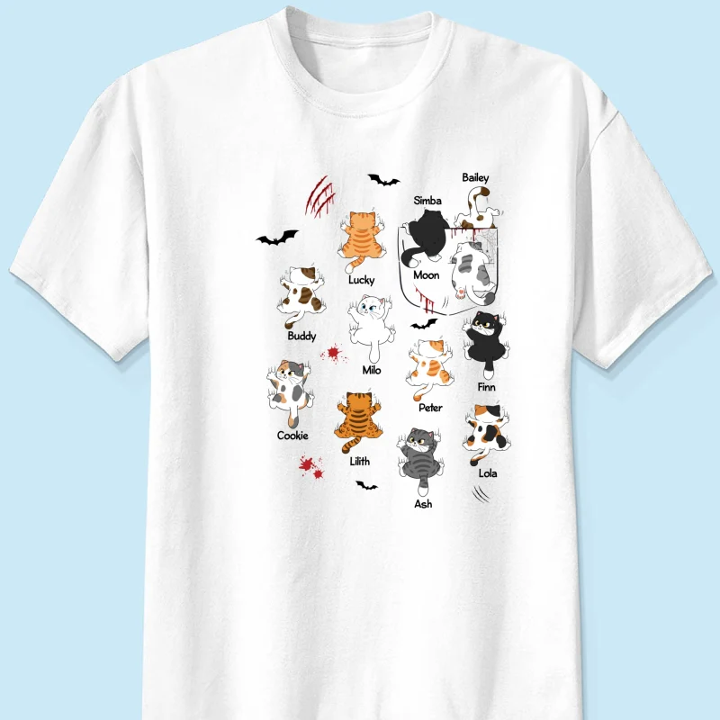 Cat Crawling Pocket Halloween Cat Lover Personalized Shirt - Image 9
