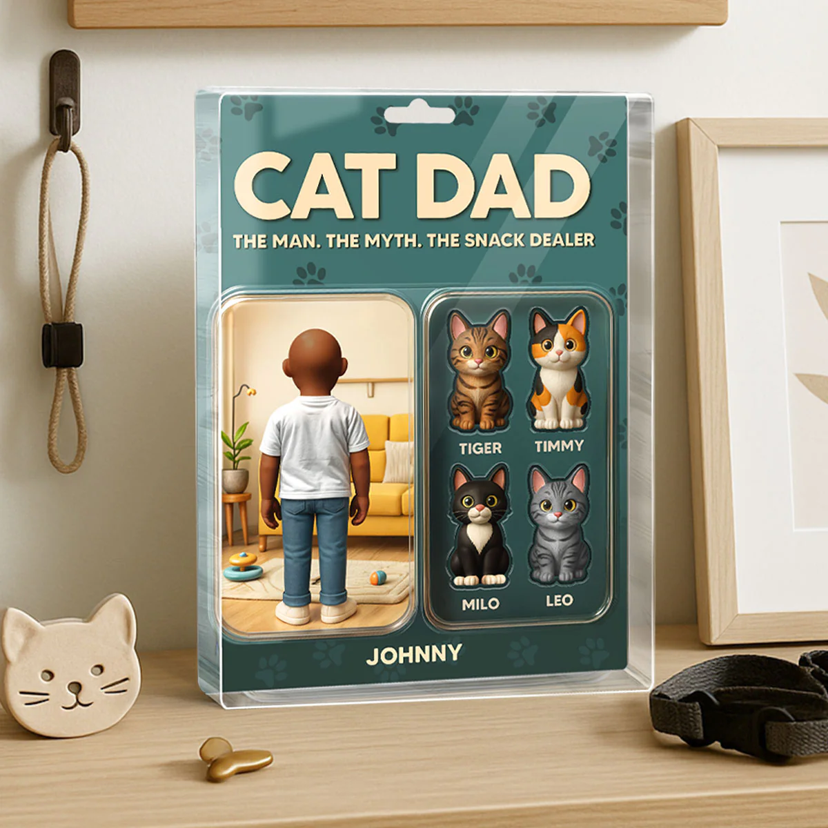 Cat Dad Cartoon Figures Style Personalized Acrylic Block Plaque, Gift for Cat Lover - Image 2
