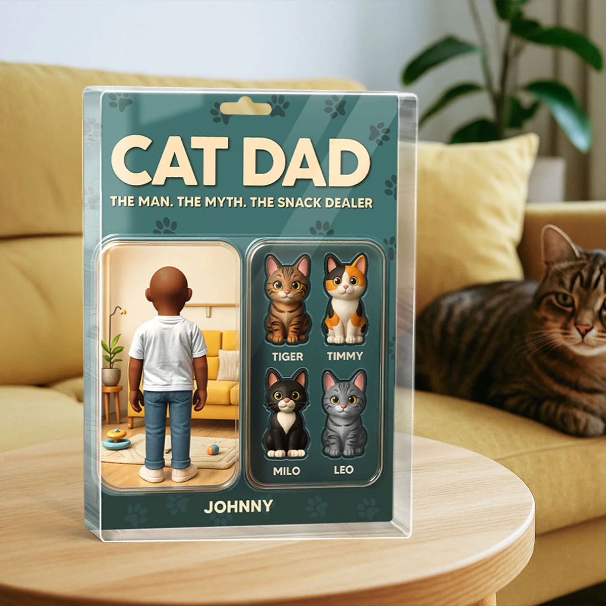 Cat Dad Cartoon Figures Style Personalized Acrylic Block Plaque, Gift for Cat Lover - Image 3