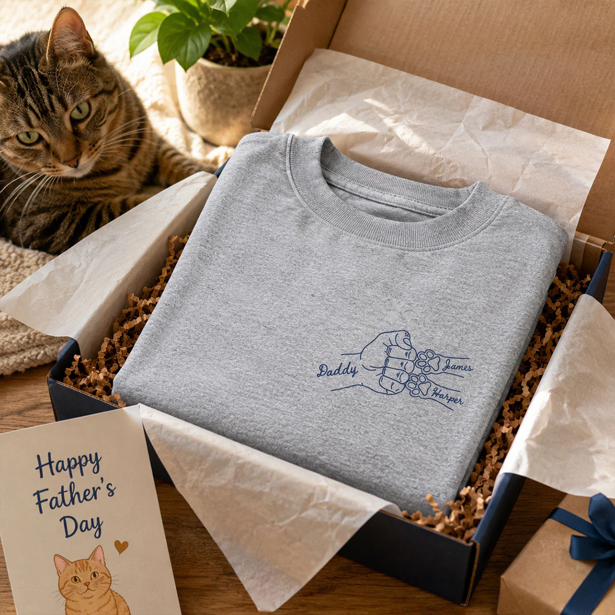Cat Dad Club Trending Orange Blue Theme - Personalized Shirt - Father's Day Gift For Cat Dad - Image 2