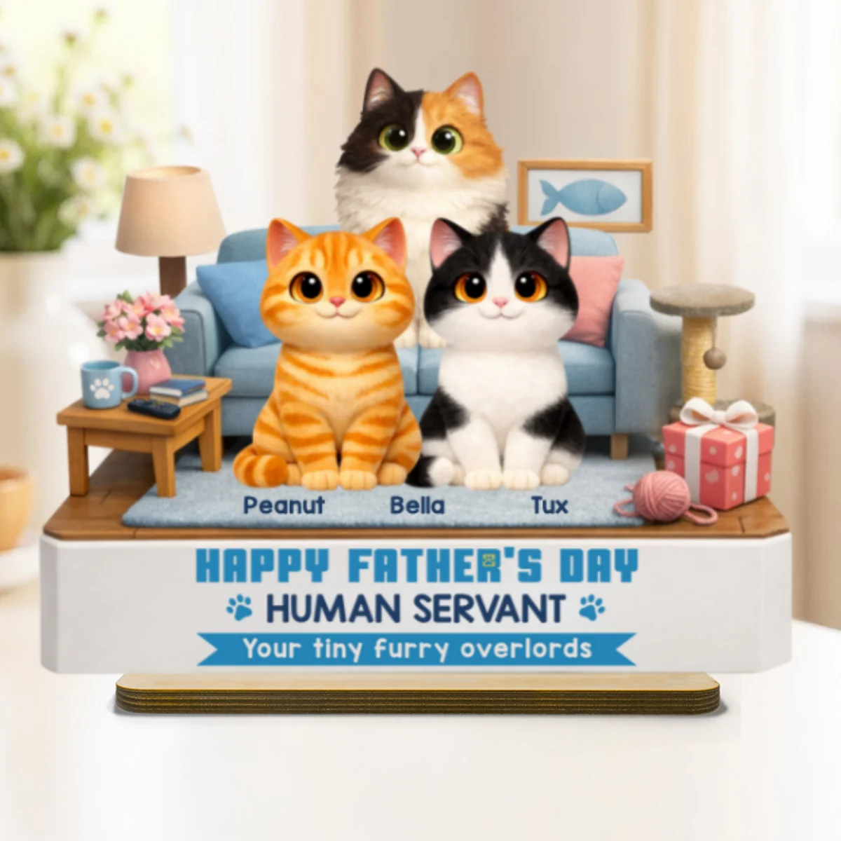 Cat Dad Cute Fluffy Cats Happy  Human Servant - Personalized 2-Layered Wooden Plaque - Funny  Gift For Cat Dad, Cat Lovers - Image 9