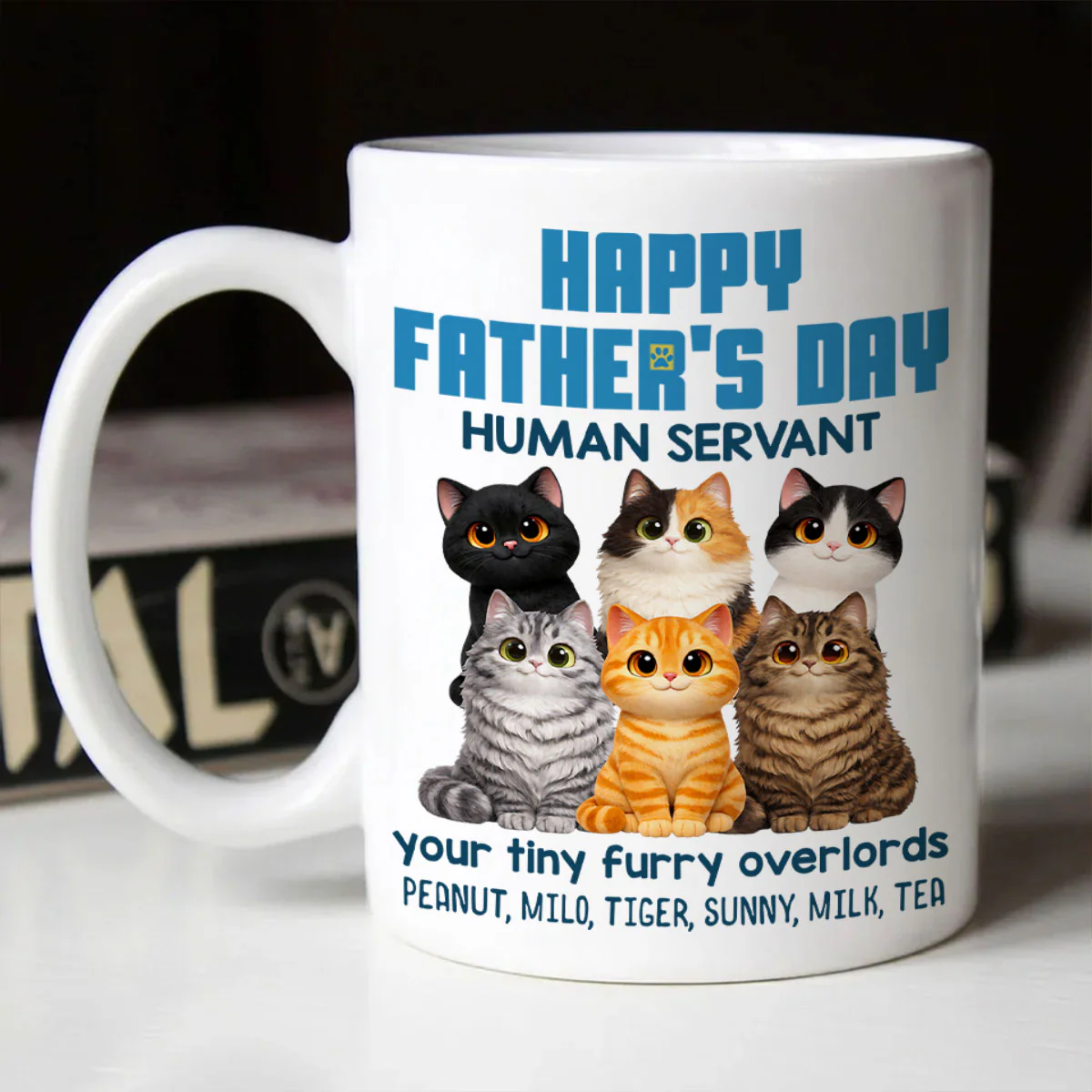Cat Dad Cute Fluffy Cats Happy Father's Day Human Servant - Personalized Mug - Funny Father's Day Gift For Cat Dad, Cat Lovers - Image 2