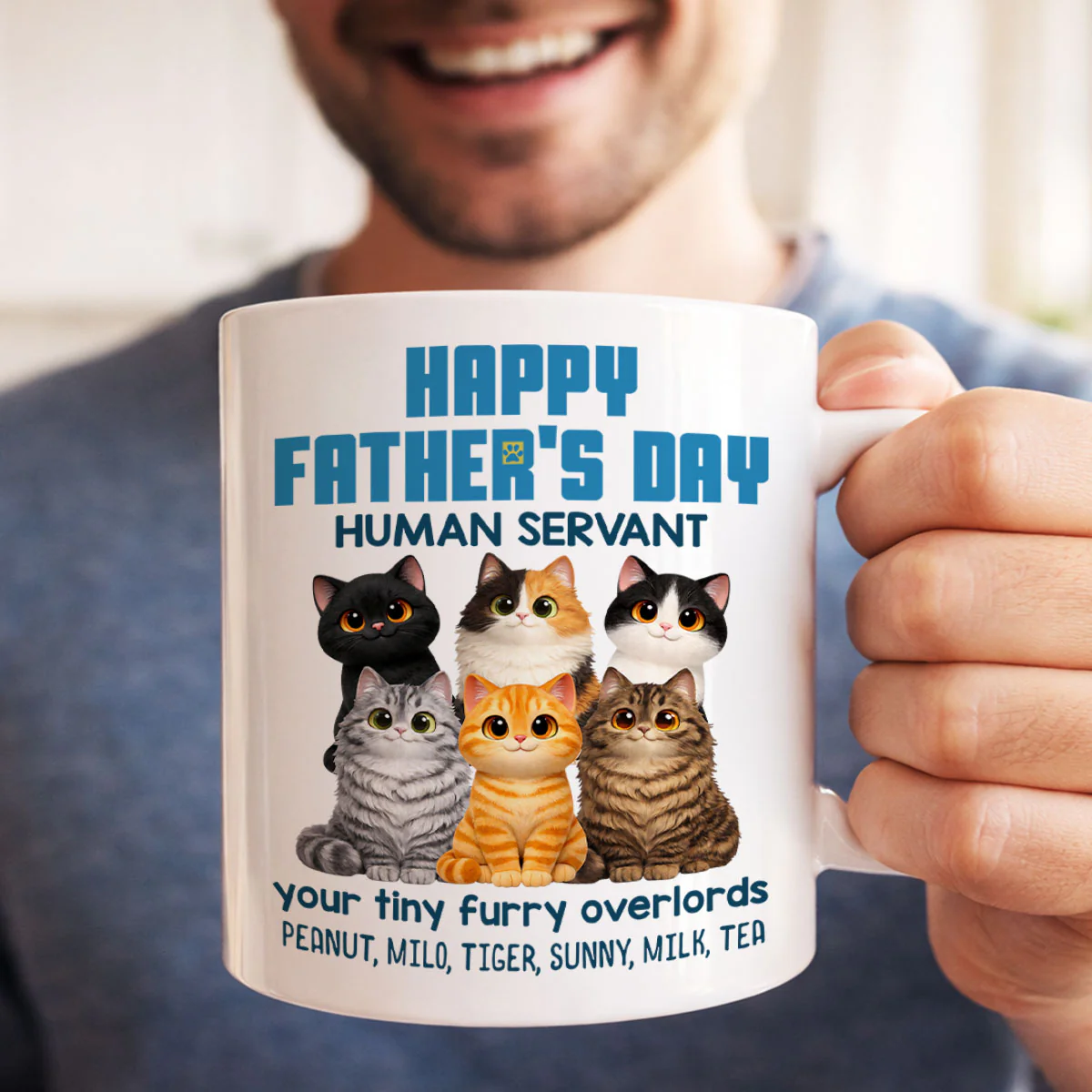 Cat Dad Cute Fluffy Cats Happy Father's Day Human Servant - Personalized Mug - Funny Father's Day Gift For Cat Dad, Cat Lovers - Image 4