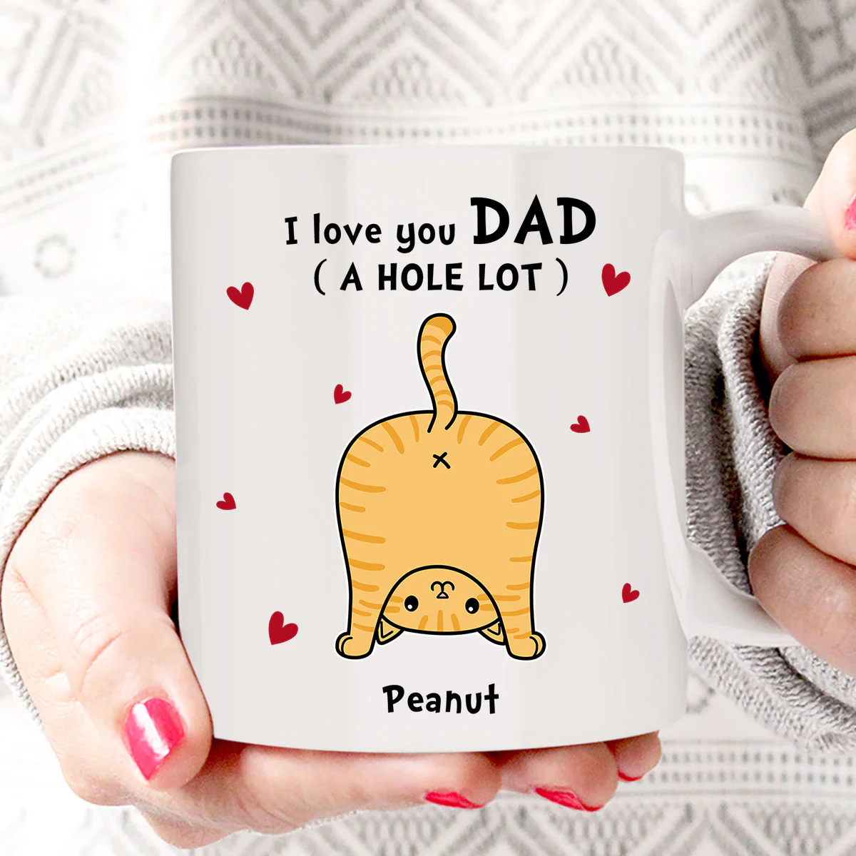 Cat Dad Love You A W-hole Lot Father‘s Day Gift Personalized Mug - Image 2