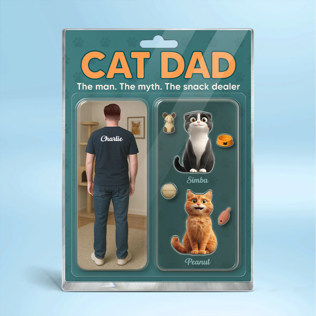 Cat Dad Realistic Figures Style Personalized Acrylic Block Plaque, Gift for Cat Lover - Image 2