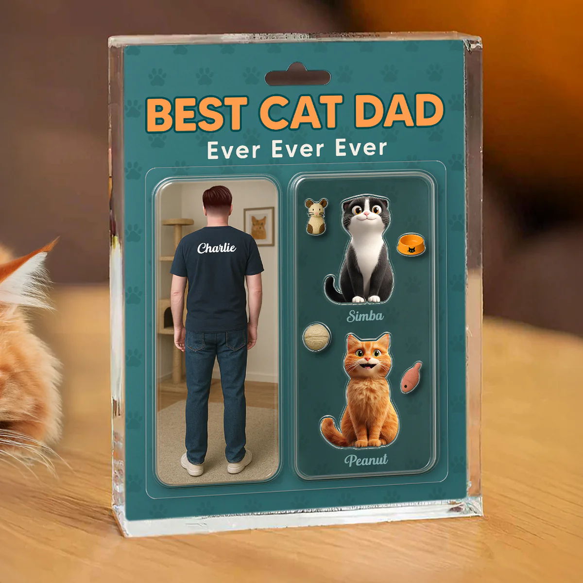 Cat Dad Realistic Figures Style Personalized Acrylic Block Plaque, Gift for Cat Lover - Image 3