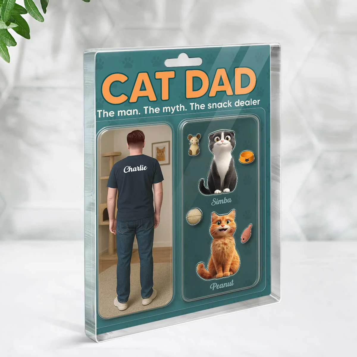 Cat Dad Realistic Figures Style Personalized Acrylic Block Plaque, Gift for Cat Lover - Image 4