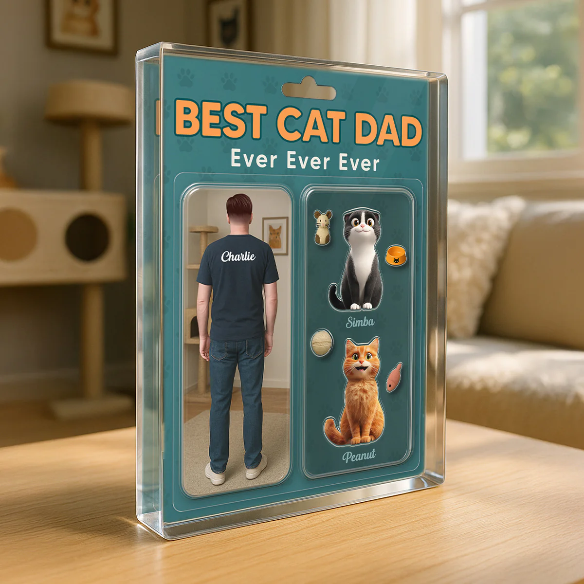 Cat Dad Realistic Figures Style Personalized Acrylic Block Plaque, Gift for Cat Lover - Image 5