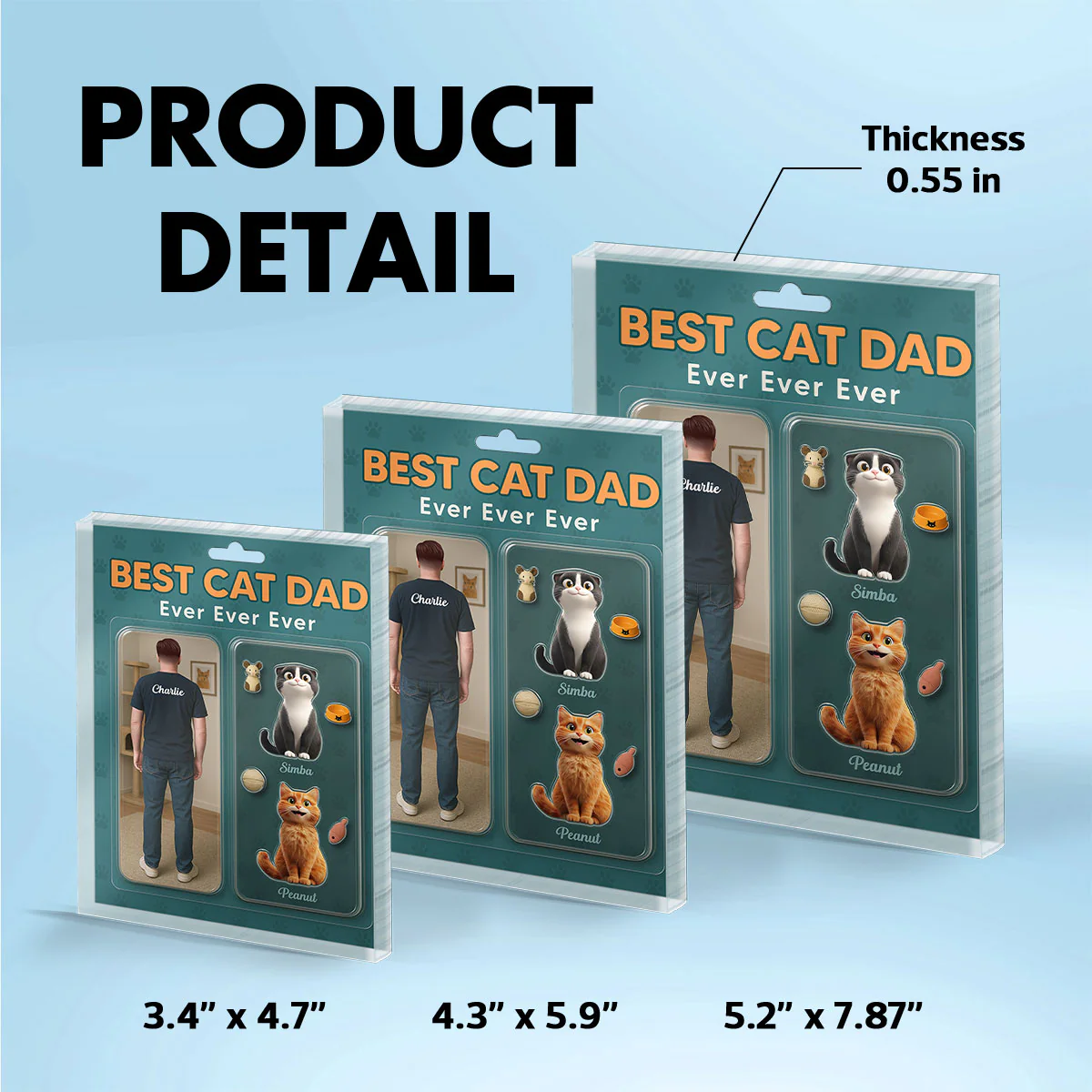Cat Dad Realistic Figures Style Personalized Acrylic Block Plaque, Gift for Cat Lover - Image 6