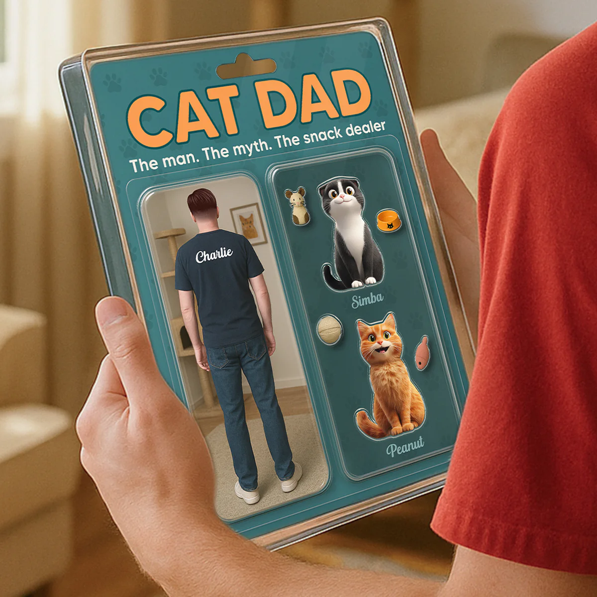 Cat Dad Realistic Figures Style Personalized Acrylic Block Plaque, Gift for Cat Lover - Image 7