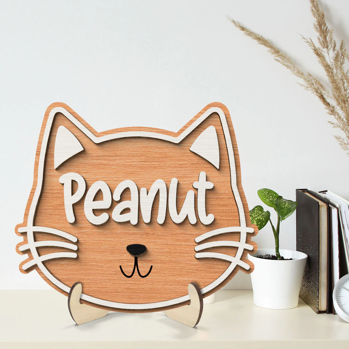 Cat Face Name Personalized 2-Layer Wooden Plaque - Image 2