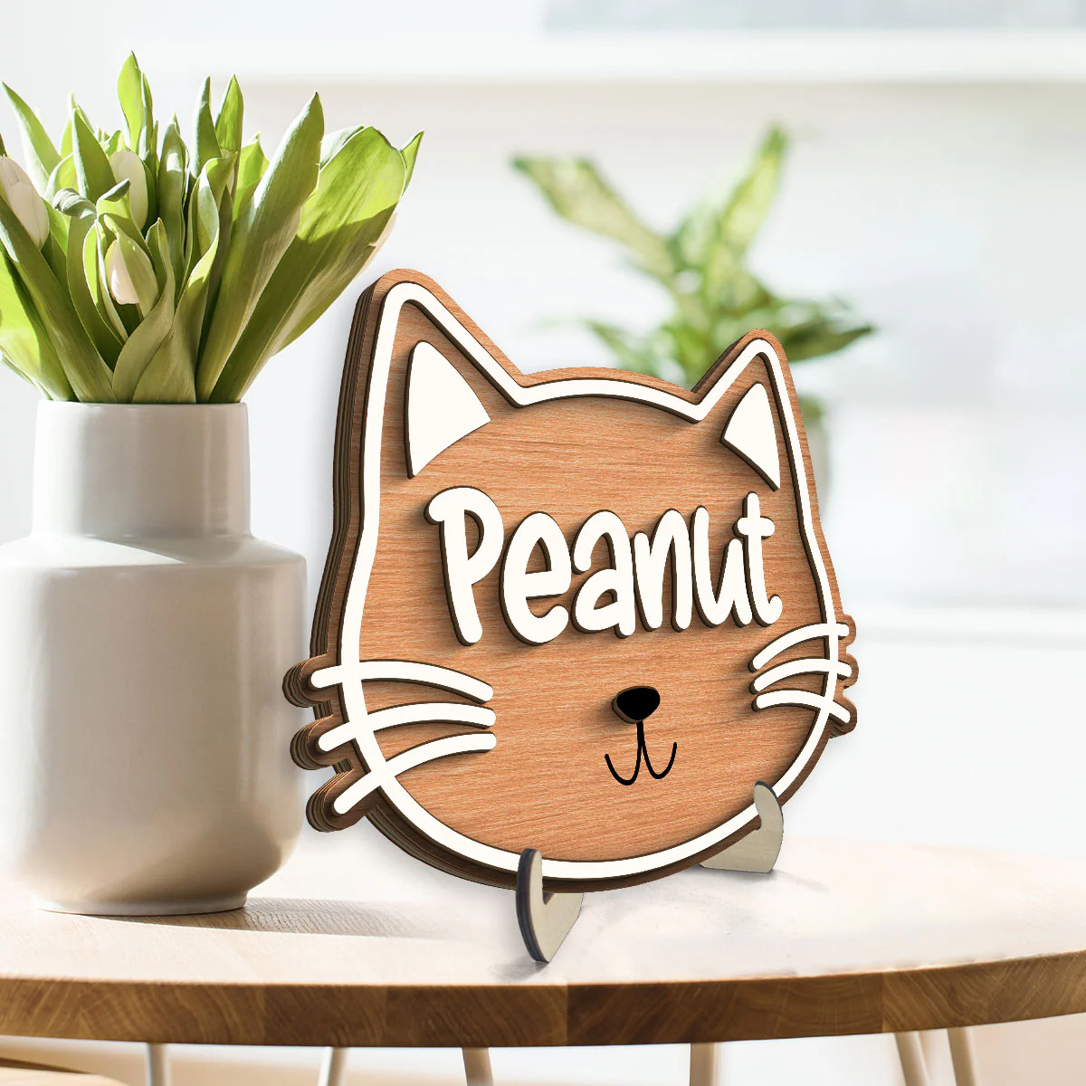 Cat Face Name Personalized 2-Layer Wooden Plaque - Image 3