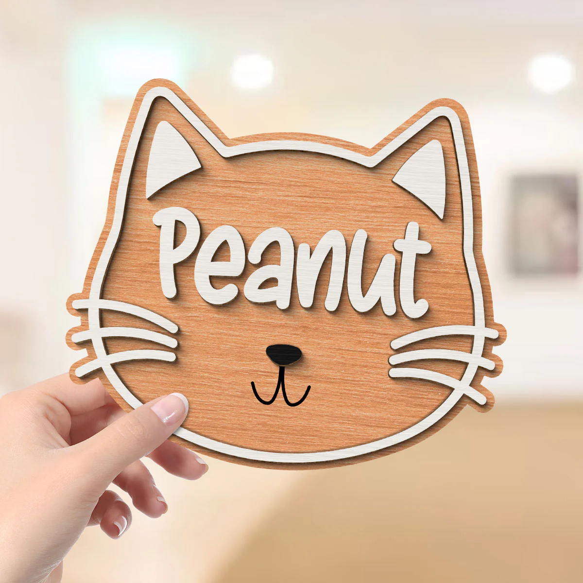 Cat Face Name Personalized 2-Layer Wooden Plaque - Image 4