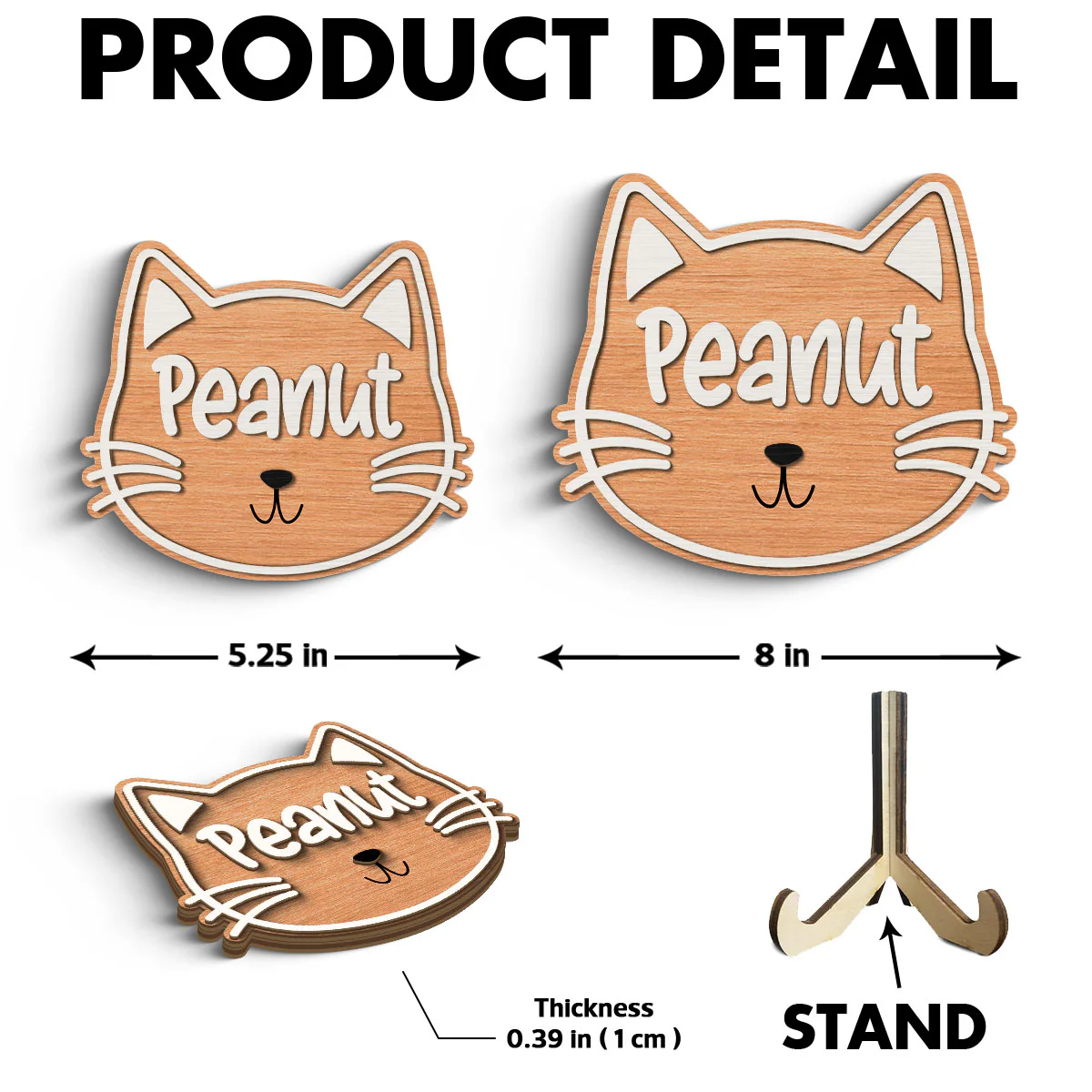 Cat Face Name Personalized 2-Layer Wooden Plaque - Image 6