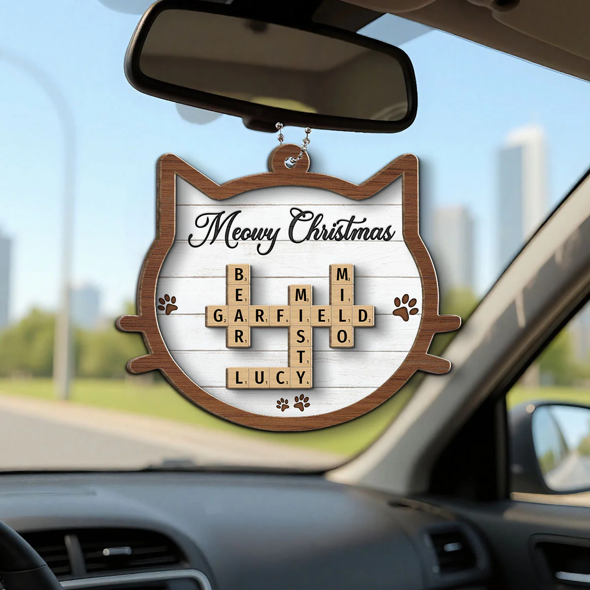 Cat Face Shape A House Is Not A Home Without Paw Prints Crossword Art Personalized 2-Layer Wooden Ornament - Image 8