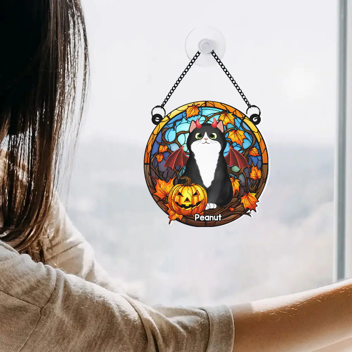 Cat Halloween Personalized Suncatcher, Window Hanger, Halloween Decor - Image 5