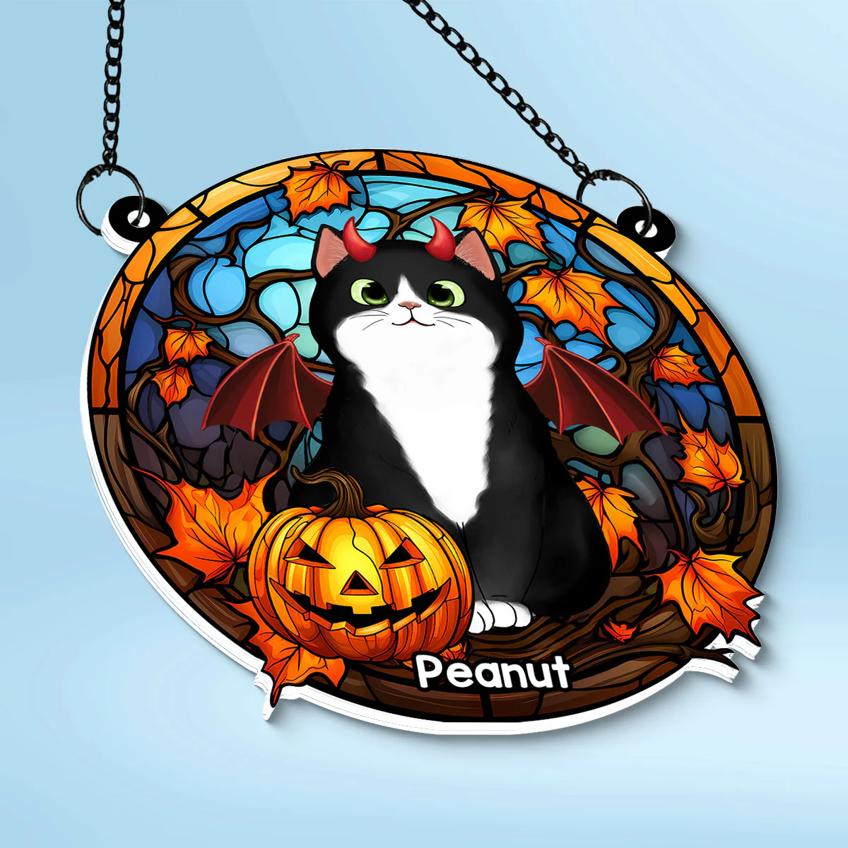 Cat Halloween Personalized Suncatcher, Window Hanger, Halloween Decor - Image 6