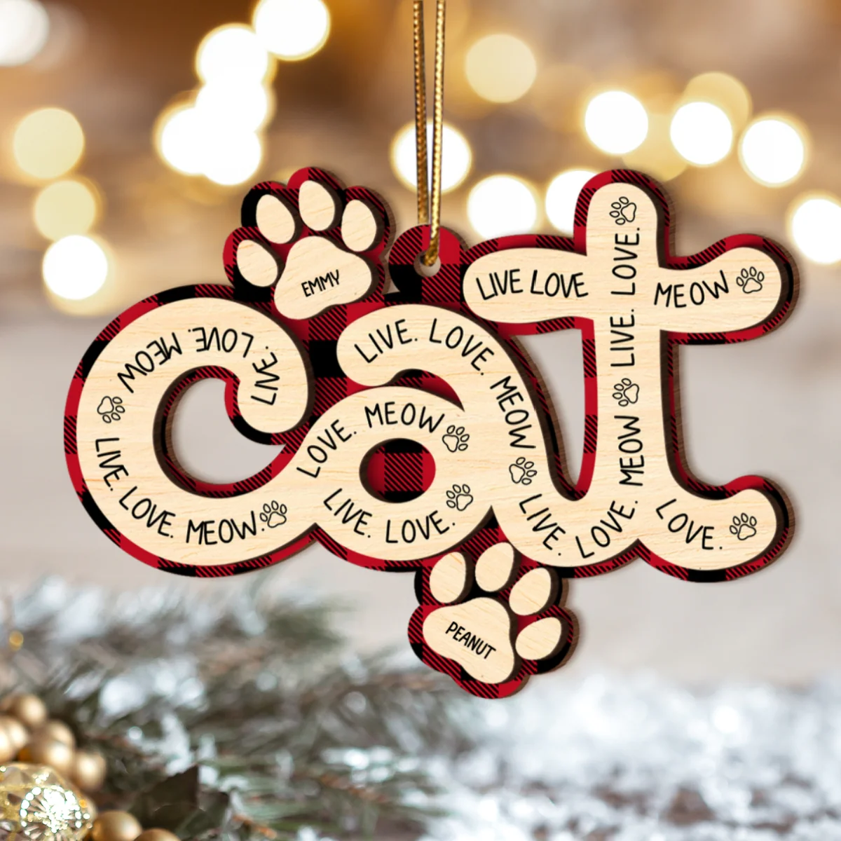 Cat Live Love Meow Paws Christmas Personalized 2-Layer Wooden Ornament, Christmas Gift for Cat Lovers - Image 8
