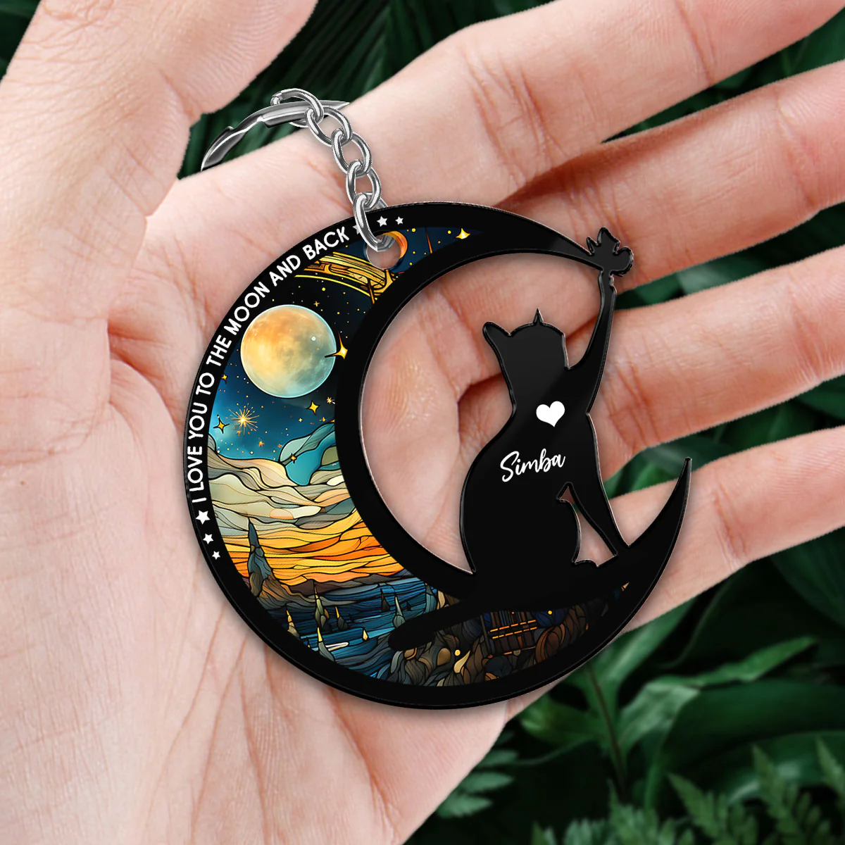 Cat Love To The Moon Personalized Memorial Keepsake Keychain - Image 2
