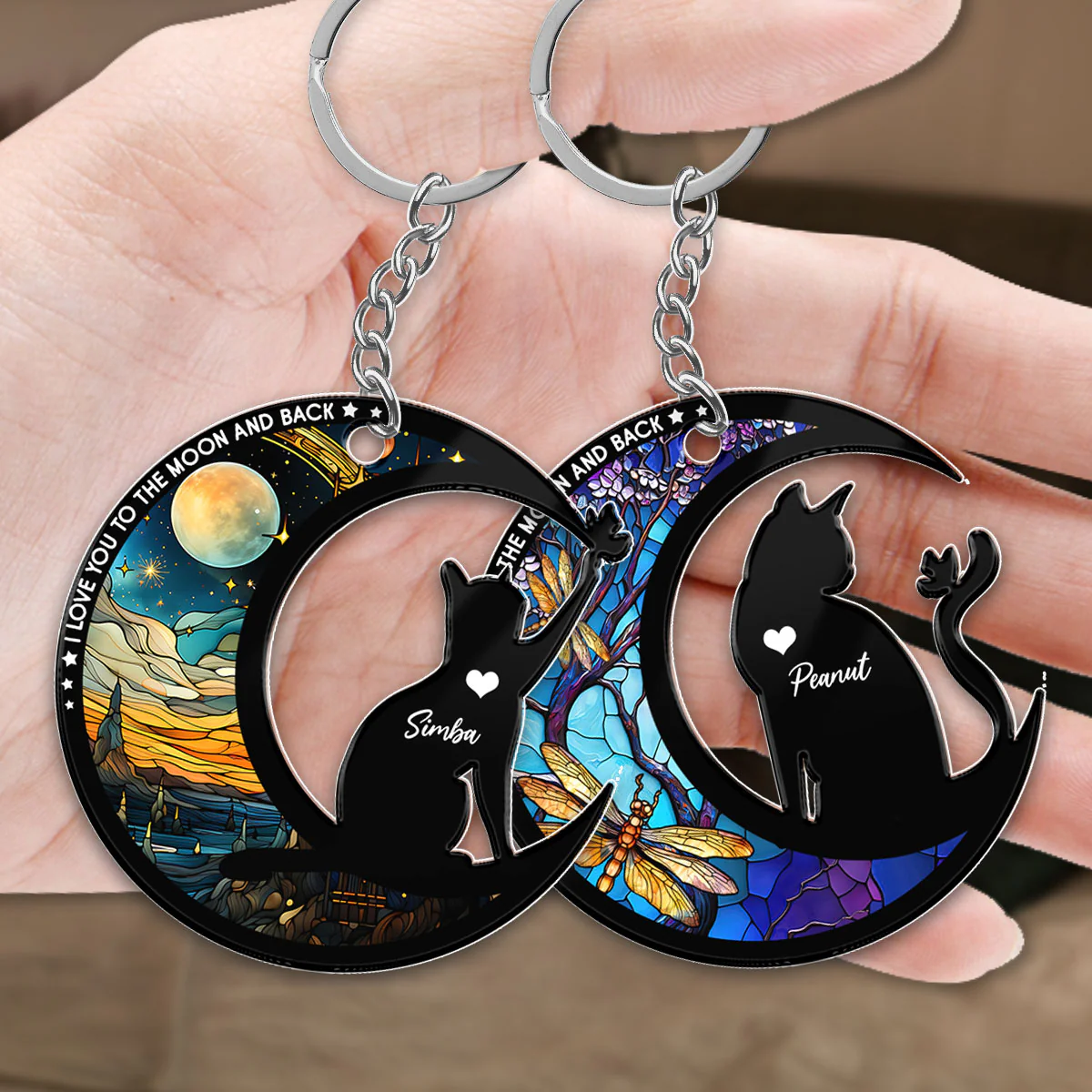 Cat Love To The Moon Personalized Memorial Keepsake Keychain - Image 5