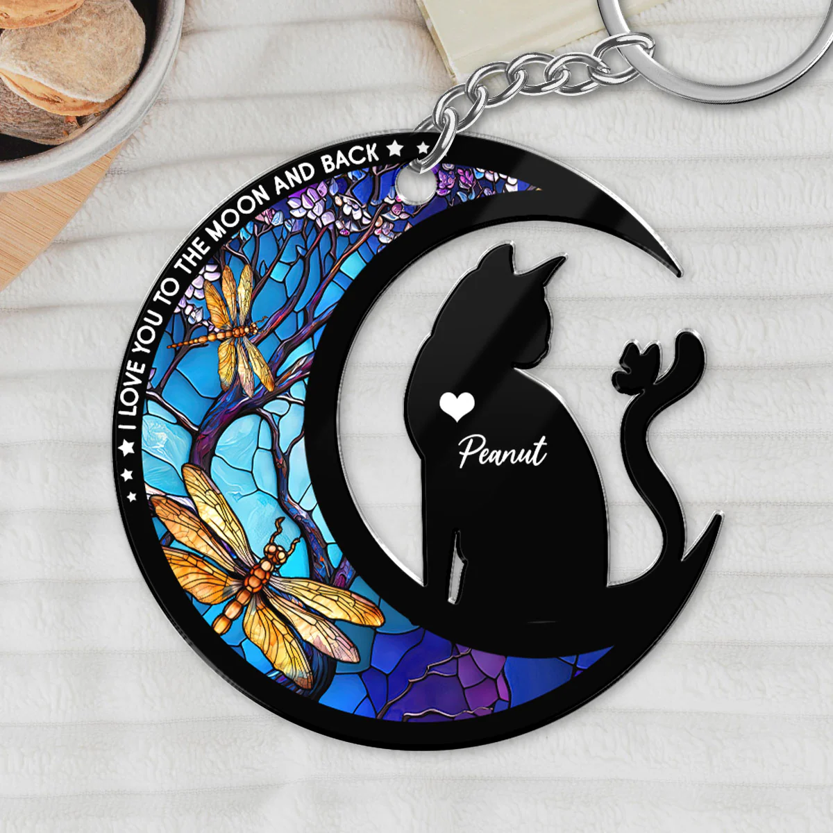 Cat Love To The Moon Personalized Memorial Keepsake Keychain - Image 6