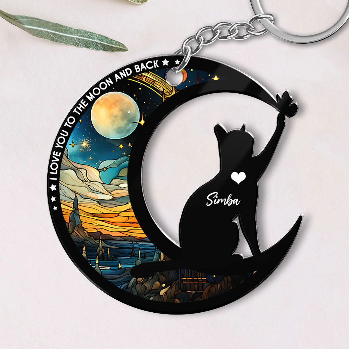 Cat Love To The Moon Personalized Memorial Keepsake Keychain - Image 7