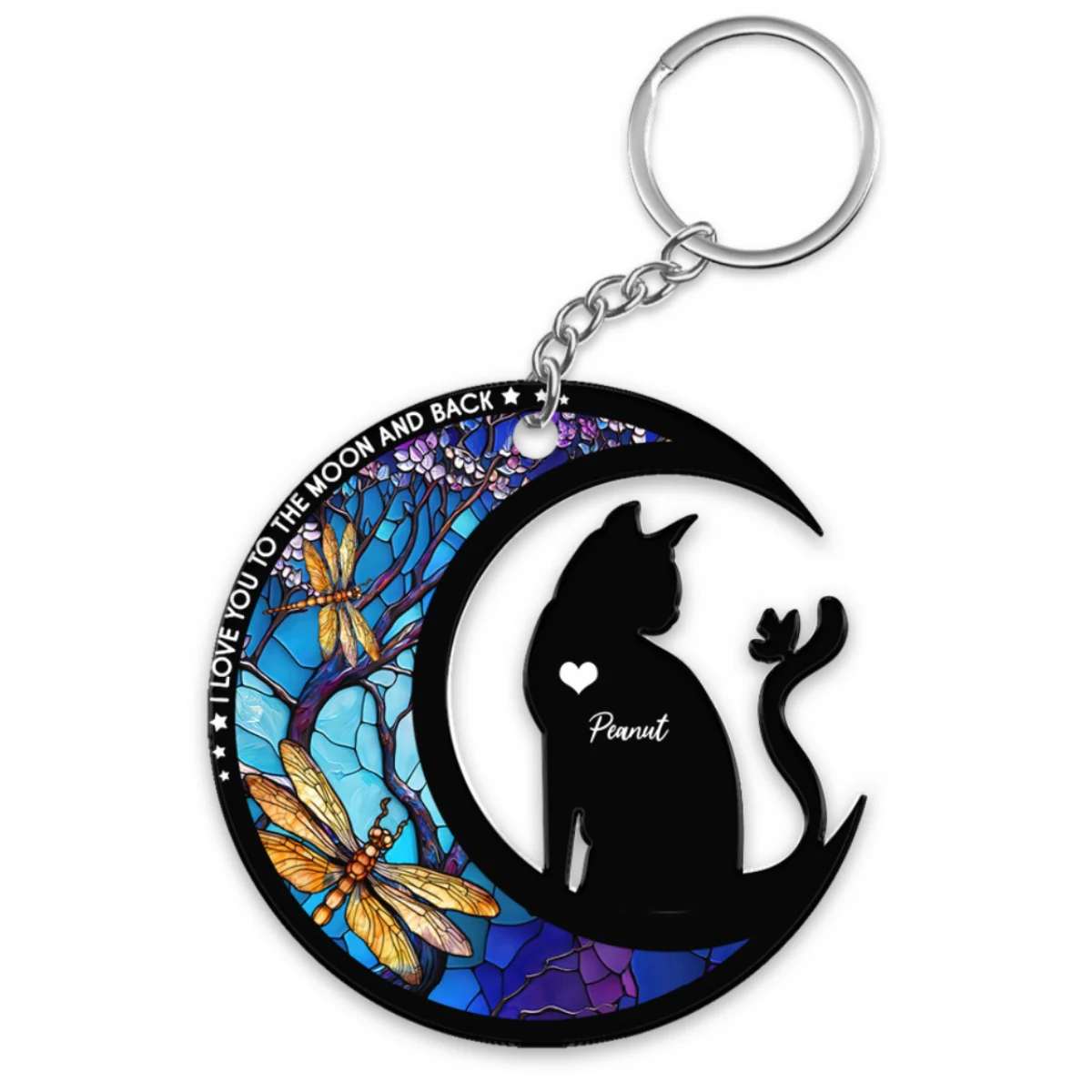 Cat Love To The Moon Personalized Memorial Keepsake Keychain - Image 8