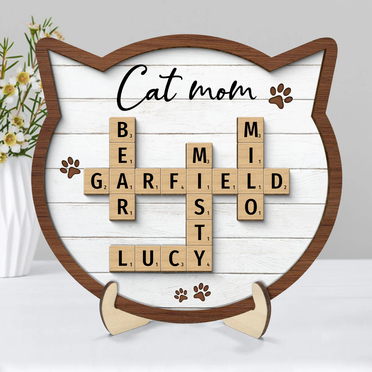 Cat Lover Gift Crossword Puzzle Art Home Decor Personalized 2-Layer Wooden Plaque - Image 2
