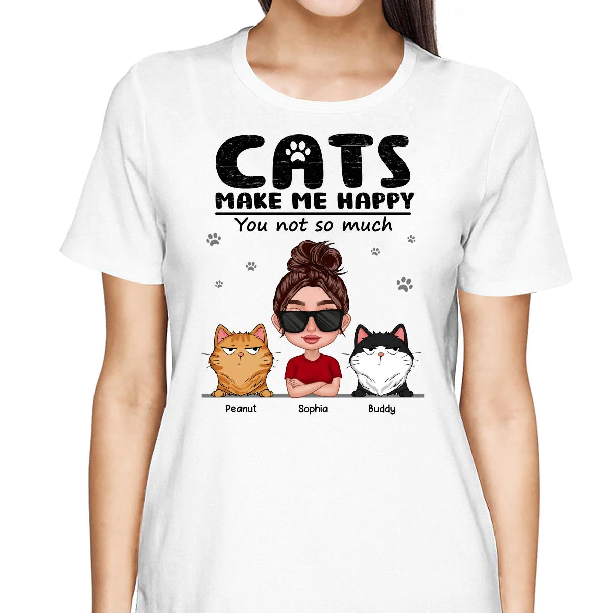 Cat Makes Me Happy You Not So Much Thick Lips Woman & Funny Cat Expression Personalized Shirt - Image 2