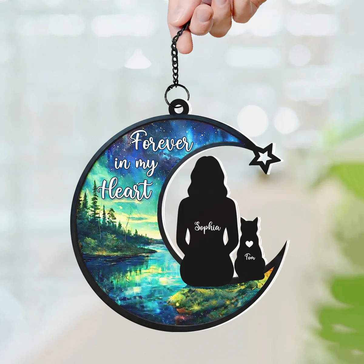 Cat Memorial Forever In My Heart - Personalized Stained Glass Suncatcher Ornament - Gift For Cat Lovers, Cat Mom - Image 7