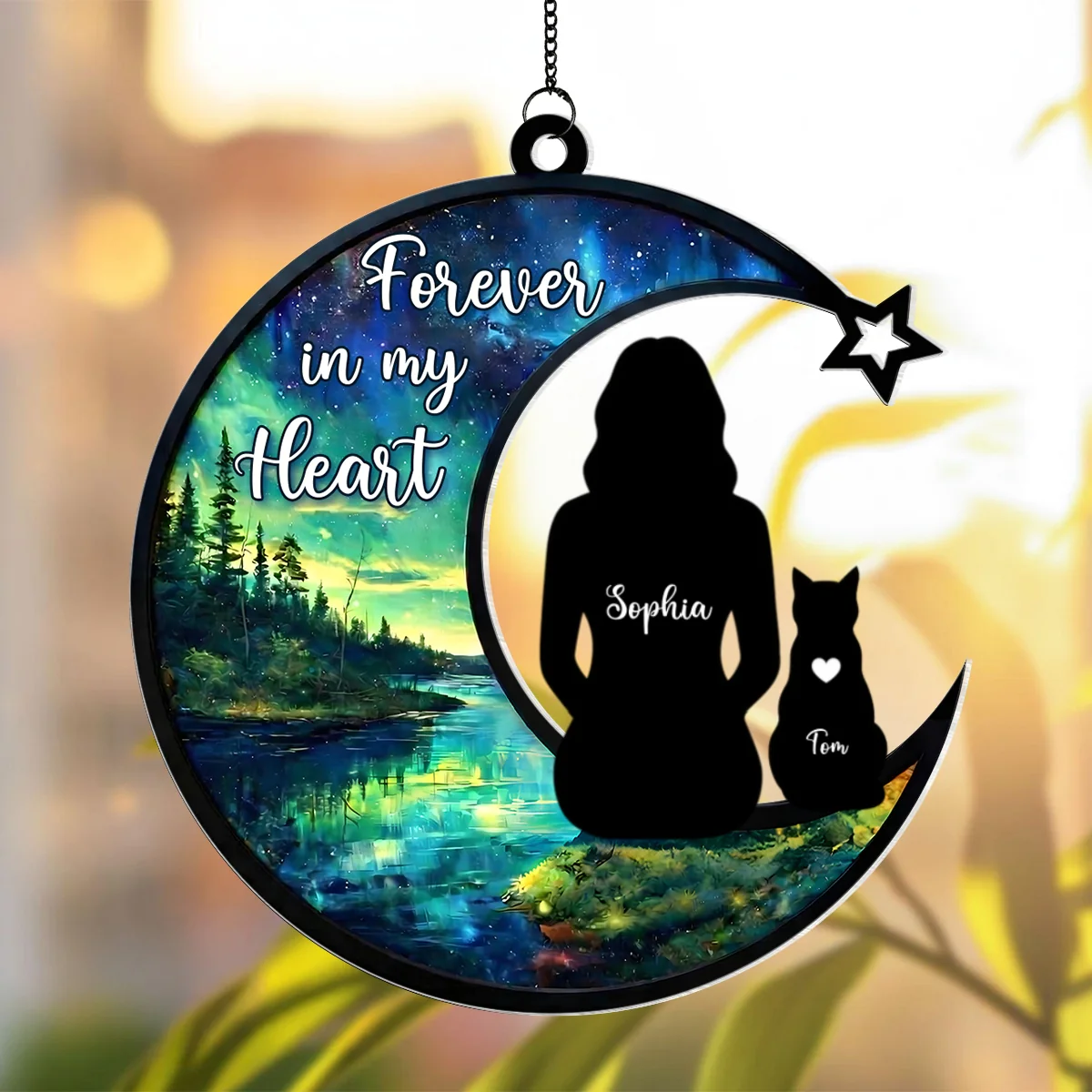 Cat Memorial Forever In My Heart - Personalized Stained Glass Suncatcher Ornament - Gift For Cat Lovers, Cat Mom - Image 9