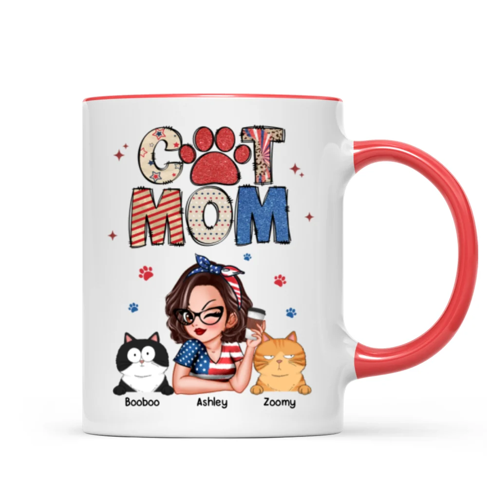 Cat Mom 4th of July America Sparkly Pattern Personalized Mug, Independence Day - Image 10