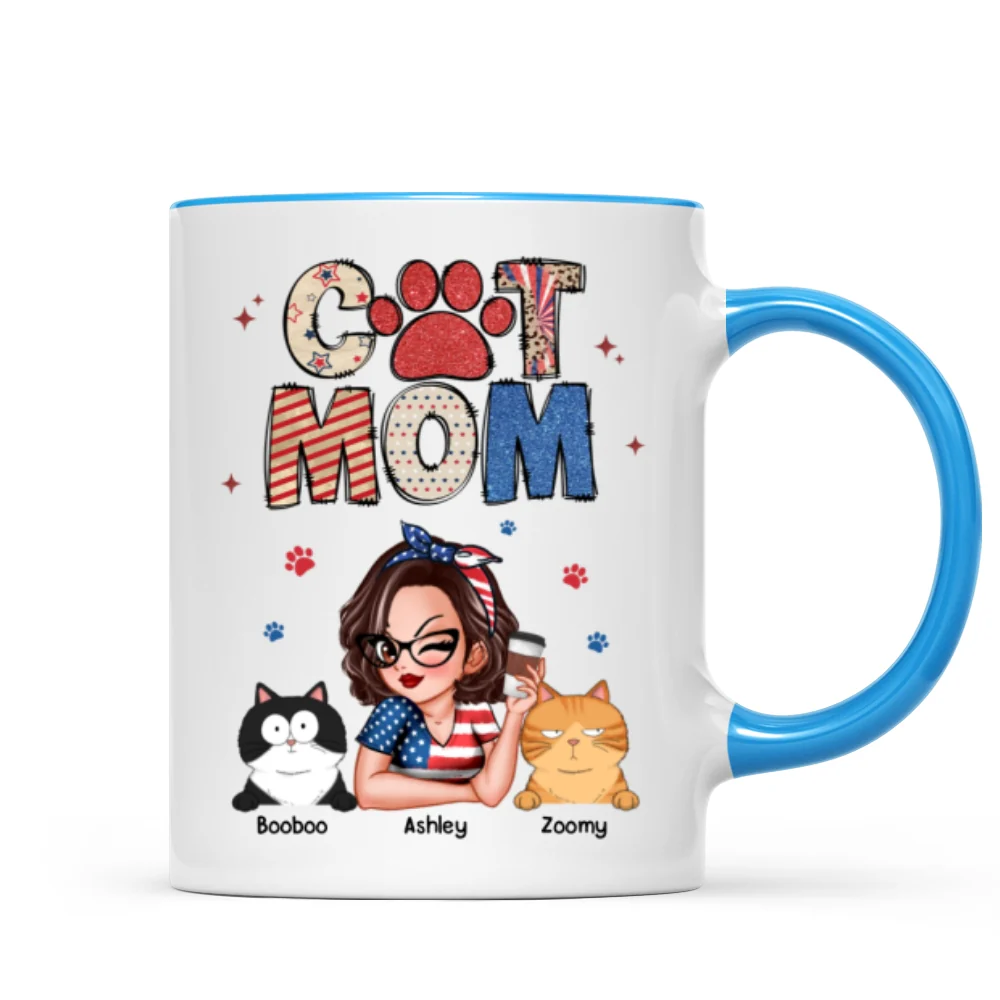 Cat Mom 4th of July America Sparkly Pattern Personalized Mug, Independence Day - Image 11