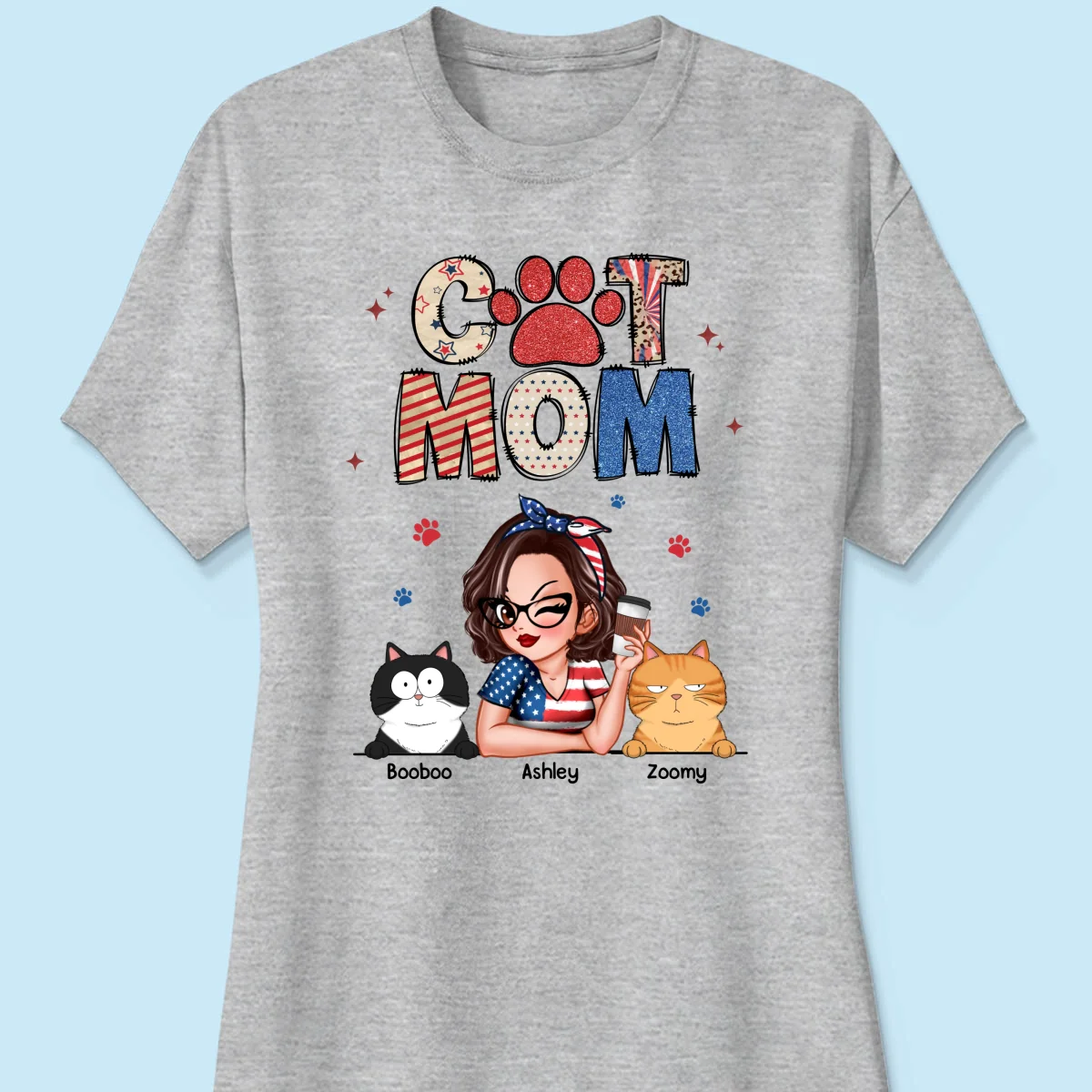 Cat Mom Sparkly Pattern Personalized Shirt, Gift For Cat Mom - Image 14
