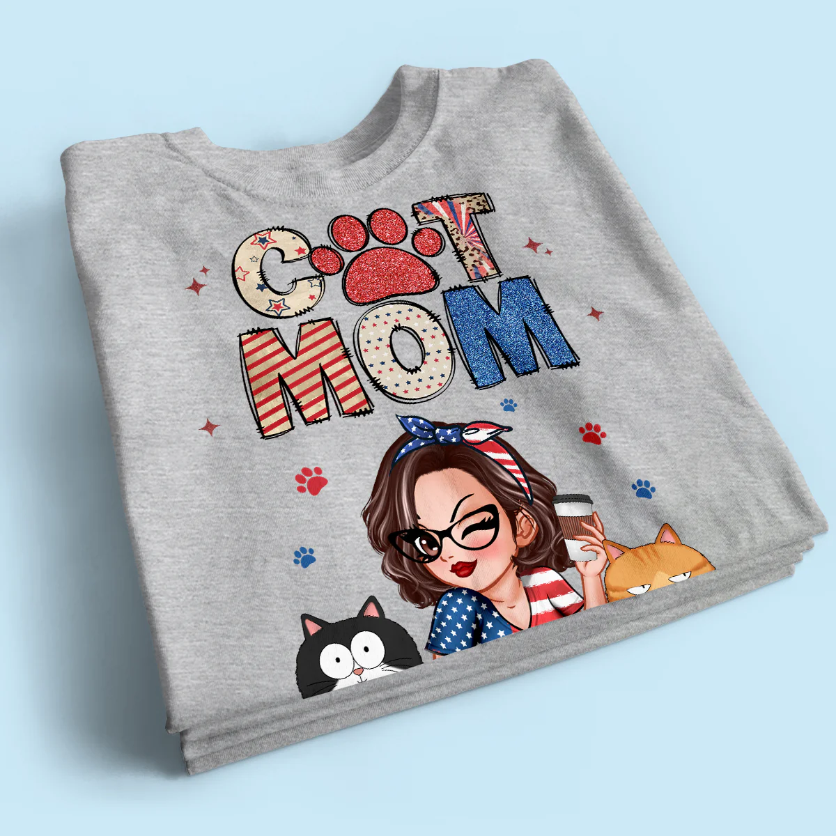 Cat Mom Sparkly Pattern Personalized Shirt, Gift For Cat Mom - Image 3