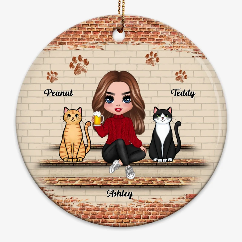 Cat Mom Brick Background Personalized Circle Ornament - Image 3