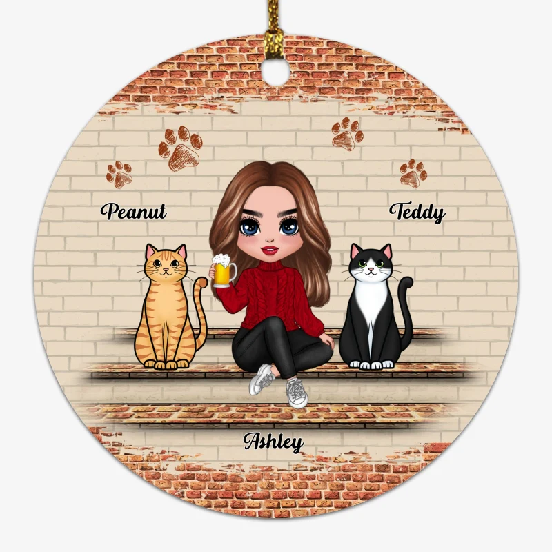 Cat Mom Brick Background Personalized Circle Ornament - Image 4
