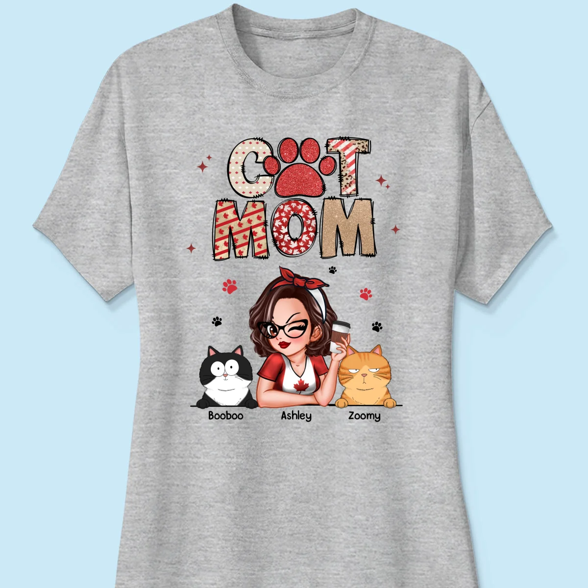 Cat Mom Canada Flag Sparkly Pattern Personalized Shirt, Canada Day - Image 12