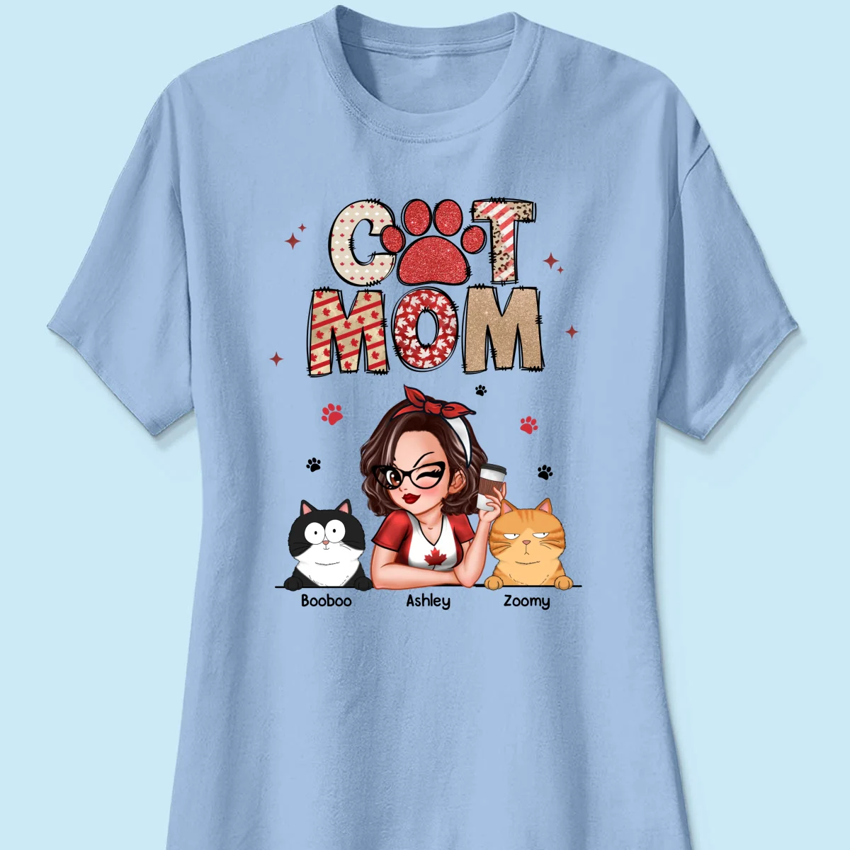 Cat Mom Canada Flag Sparkly Pattern Personalized Shirt, Canada Day - Image 14