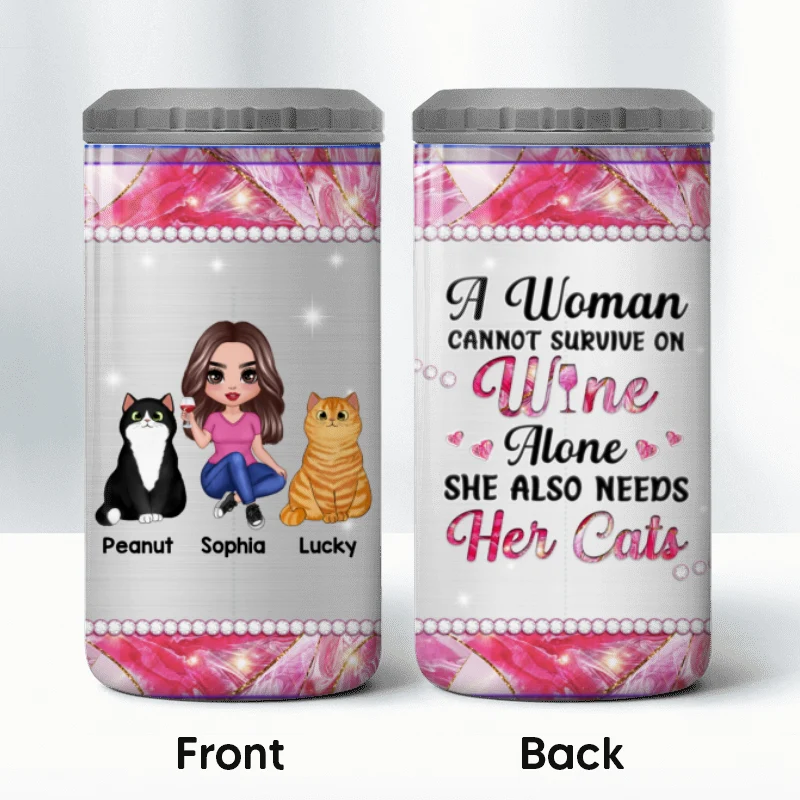 Cat Mom Cannot Survive On Wine Alone Multi Use Tumbler - Personalized 4 In 1 Can Cooler - Gift For Cat Moms - Image 10