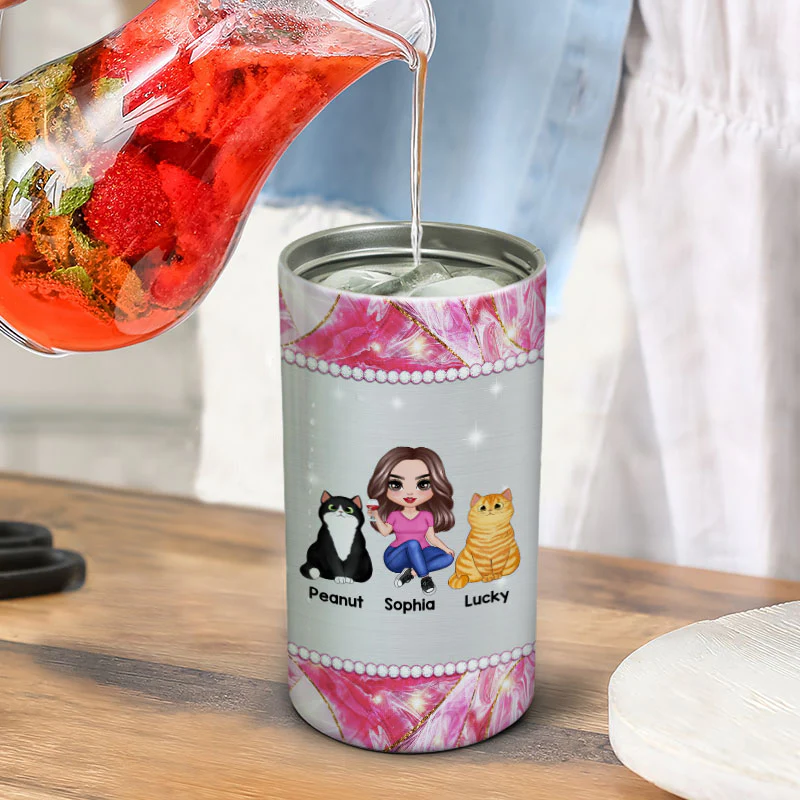 Cat Mom Cannot Survive On Wine Alone Multi Use Tumbler - Personalized 4 In 1 Can Cooler - Gift For Cat Moms - Image 6