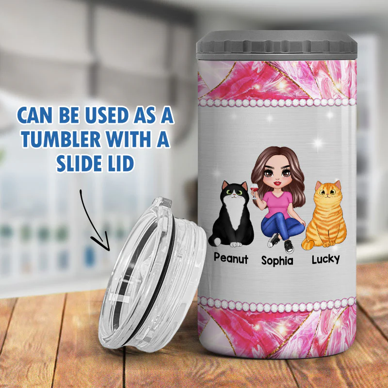 Cat Mom Cannot Survive On Wine Alone Multi Use Tumbler - Personalized 4 In 1 Can Cooler - Gift For Cat Moms - Image 9