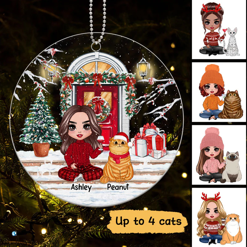 Cat Mom Christmas Front Porch Personalized Acrylic Ornament