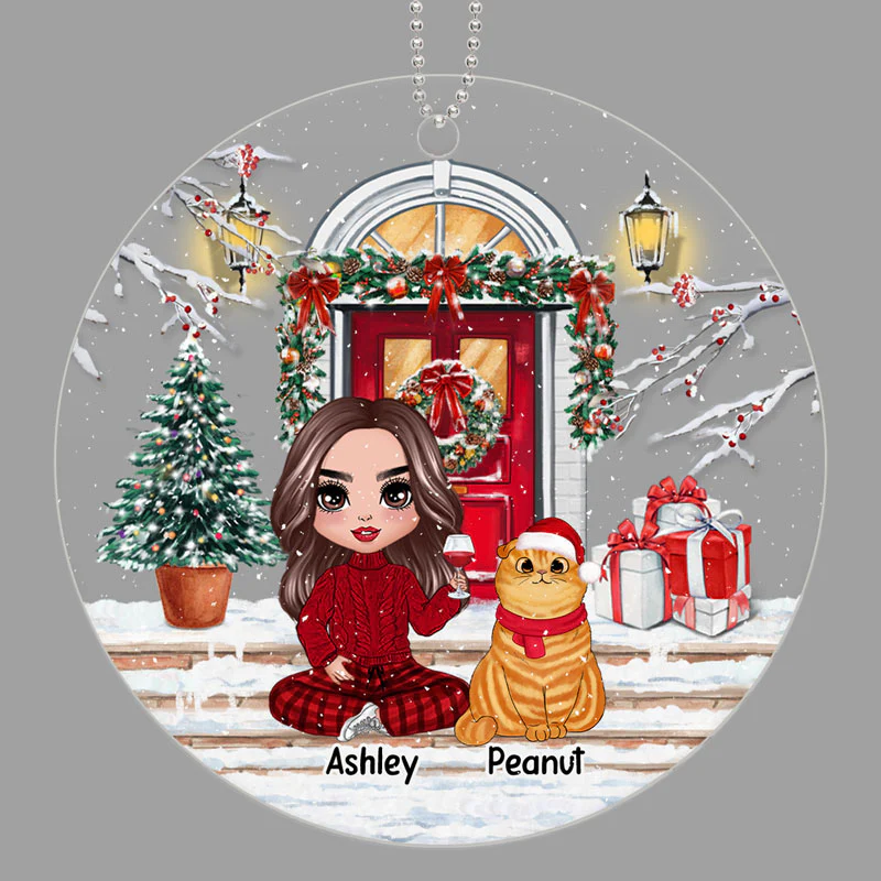 Cat Mom Christmas Front Porch Personalized Acrylic Ornament - Image 2