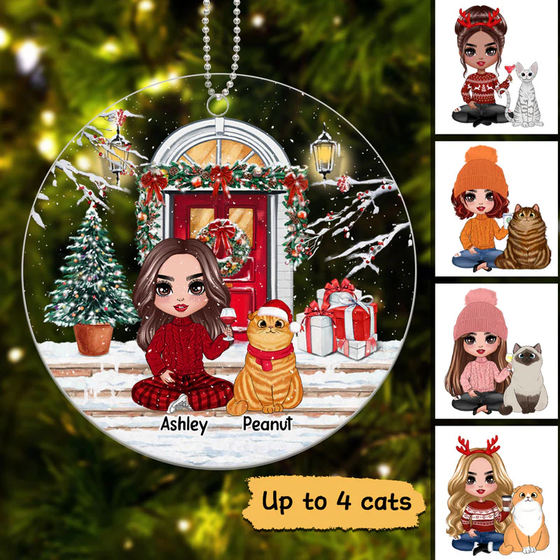 Cat Mom Christmas Front Porch Personalized Acrylic Ornament - Image 3